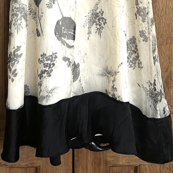 Laundry by‎ Shelli Segal Ivory Silk Floral Print Dress • Sz 12 • Bead Trim Lined - Picture 3 of 6